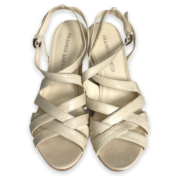 Franco Sarto Womens Cork Wedge Leather Sandals Strappy Heels Ivory Size 10M - Picture 2 of 5
